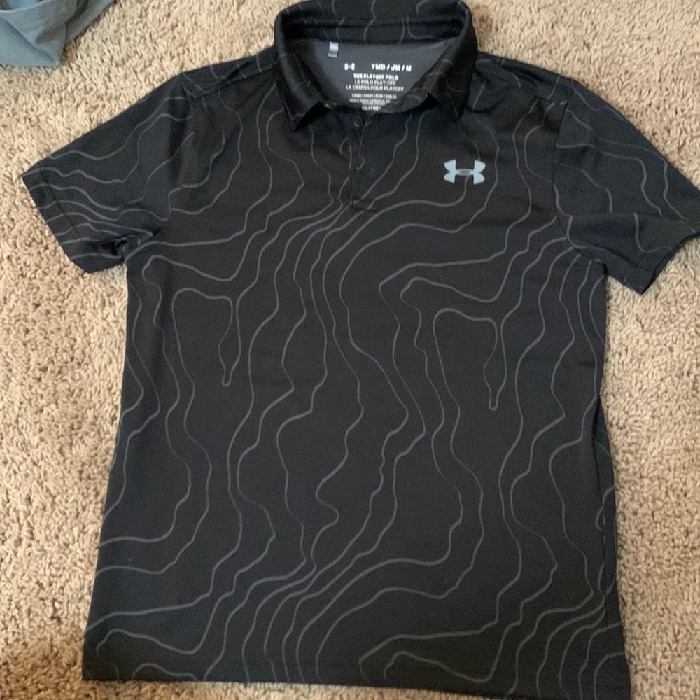 Under Armour ymd black and gray heat gear boys polo shirt